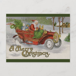 kerstman en de rode auto kerstgroeten briefkaart