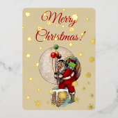 Kerstman en de smalle schoorsteen Kerstmis Folie Uitnodiging (Voorkant)