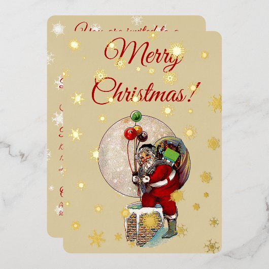 Kerstman en de smalle schoorsteen Kerstmis Folie Uitnodiging (Voorkant / Achterkant)