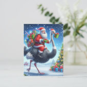 Kerstman en de struisvogel Feestelijke Kerstmis Briefkaart (Staand voorkant)