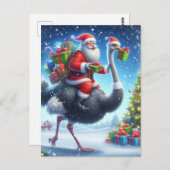 Kerstman en de struisvogel Feestelijke Kerstmis Briefkaart (Voorkant / Achterkant)