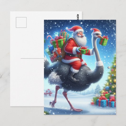 Kerstman en de struisvogel Feestelijke Kerstmis Briefkaart (Voorkant / Achterkant)