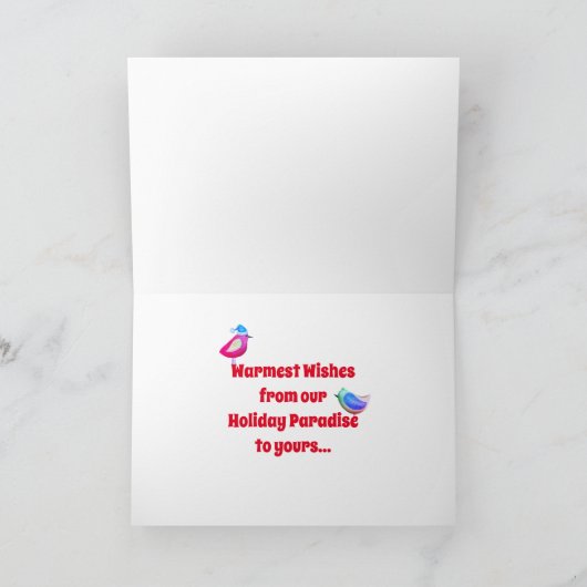 Kerstman en de vogels strand Vrolijk kerstfeest Feestdagen Kaart (Binnen)