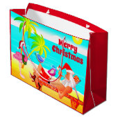 Kerstman en de vogels strand Vrolijk kerstfeest Groot Cadeauzakje (Achterkant Gekanteld)
