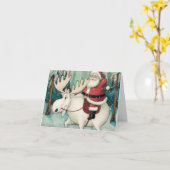 Kerstman en de witte eland kerstbos sneeuw kaart (Gele Bloem)