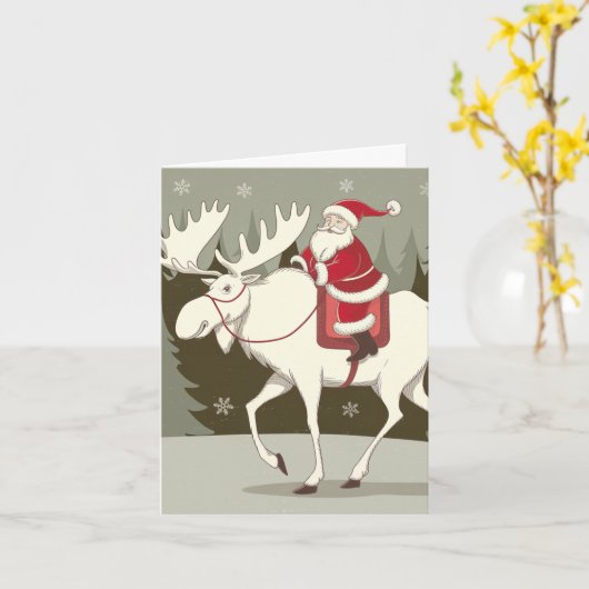 Kerstman en de Witte Moose Kerstmis Kaart (Gele Bloem)