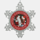 Kerstman en dochter foto | Red Tin Sneeuwvlok Ornament (Voorkant)