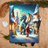 Kerstman en draak op de Noordpool tijdens kerstmis Feestdagenkaart