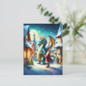 Kerstman en draak op de Noordpool tijdens kerstmis Feestdagenkaart (Staand voorkant)