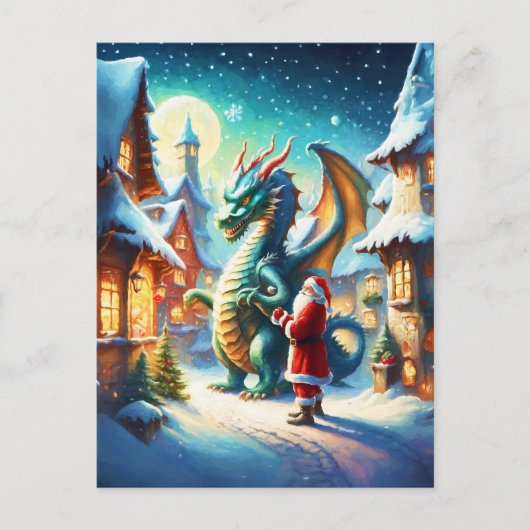 Kerstman en draak op de Noordpool tijdens kerstmis Feestdagenkaart (Voorkant)