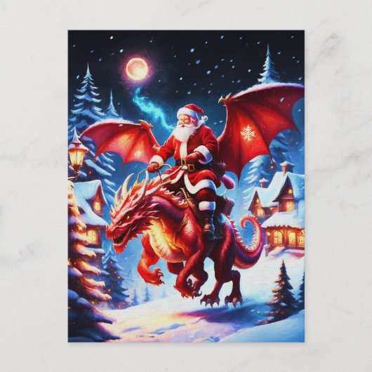 Kerstman en draak op kerstavond briefkaart (Voorkant)