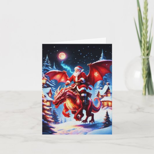 Kerstman en draak op kerstavond kaart (Voorkant)