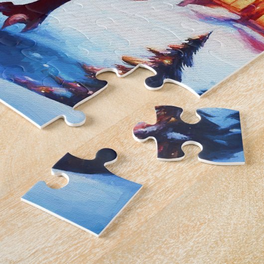 Kerstman en draak op kerstavond legpuzzel (Zijkant)