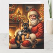 Kerstman en Duitse Herder Puppy Kerstmis Kaart (Voorkant)