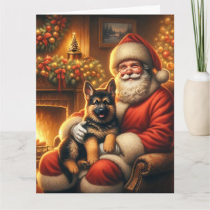 Kerstman en Duitse Herder Puppy Kerstmis Kaart
