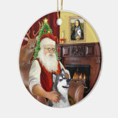 Kerstman en een Alaskan Malamute Keramisch Ornament (Links)