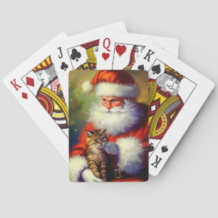 Kerstman en een kat (1) pokerkaarten