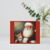 Kerstman en een kat 2 briefkaart (Staand voorkant)