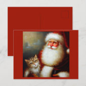Kerstman en een kat 2 briefkaart (Voorkant / Achterkant)