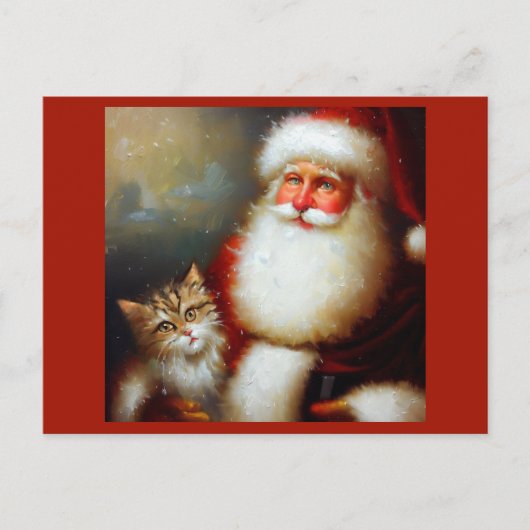 Kerstman en een kat 2 briefkaart (Voorkant)