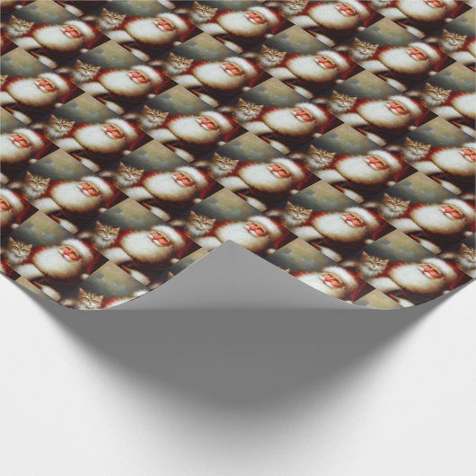 Kerstman en een kat 2 cadeaupapier (Hoek)