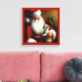 Kerstman en een kat 3 canvas afdruk (Insitu (Woonkamer))