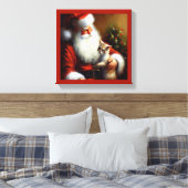 Kerstman en een kat 3 canvas afdruk (Insitu (Slaapkamer))