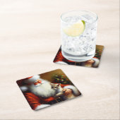 Kerstman en een kat 3 kartonnen onderzetters (Insitu)