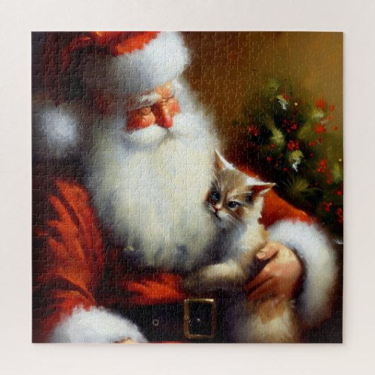 Kerstman en een kat (3) legpuzzel (Verticaal)