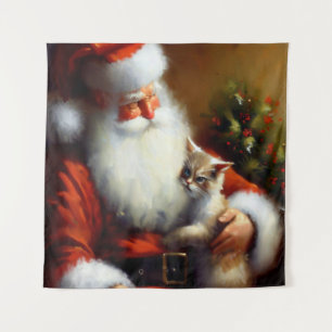 Kerstman en een kat 3 wandkleed