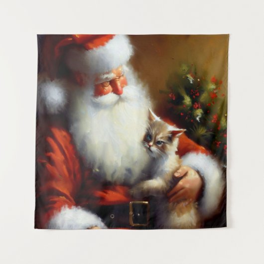 Kerstman en een kat 3 wandkleed (Voorkant)