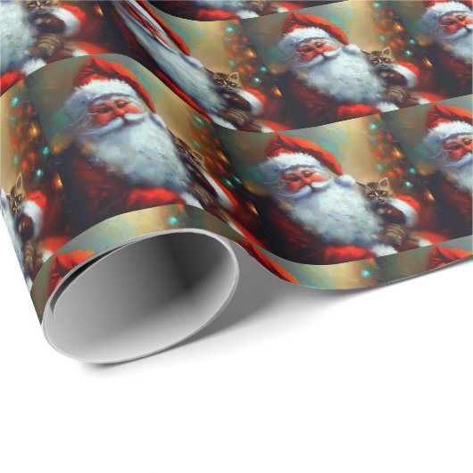 Kerstman en een kat 4 cadeaupapier (Rol Hoek)