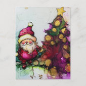 Kerstman en een kerstboom Alcohol Inkten Briefkaart (Voorkant)