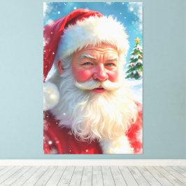 Kerstman en een kerstboom canvas afdruk