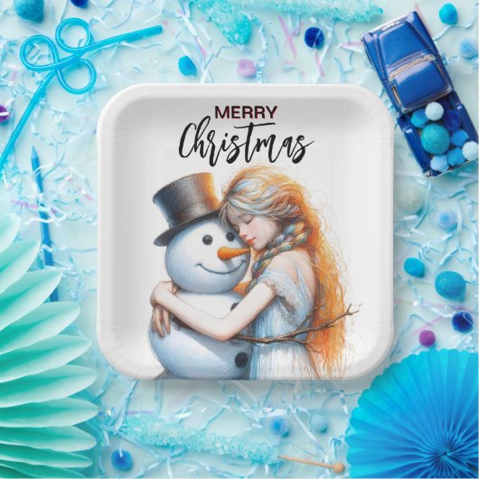 Kerstman en een meisje papieren bordje (Feest)