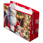  kerstman en een puppy kerst groot cadeauzakje (Voorkant Gekanteld)