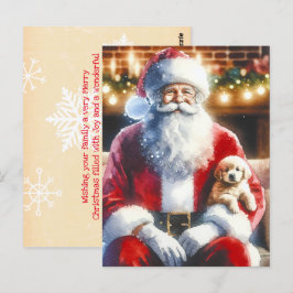 Kerstman en een puppy | Vintage Kerstmis Briefkaart