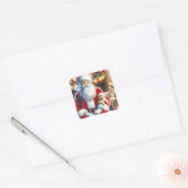 Kerstman en een puppy | Vintage Kerstmis Vierkante Sticker (Envelop)