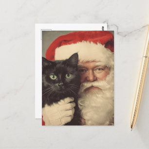 Kerstman en een Schattigee zwarte kat Briefkaart
