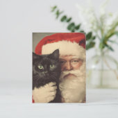 Kerstman en een Schattigee zwarte kat Briefkaart (Staand voorkant)