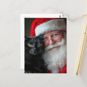 Kerstman en een Schattigee zwarte kat Briefkaart