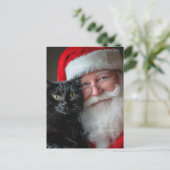 Kerstman en een Schattigee zwarte kat Briefkaart (Staand voorkant)