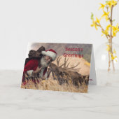 Kerstman en Eland Knikkende Wenskaart Kaart (Gele Bloem)