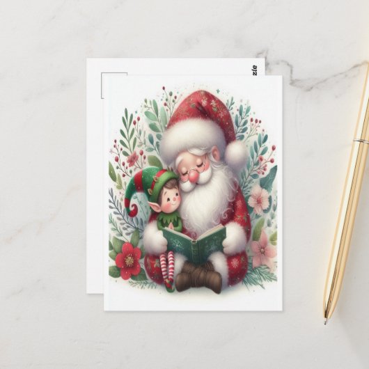 Kerstman en Elf 3 Briefkaart (Voorkant / Achterkant in situ)