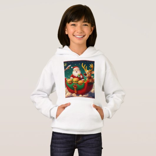 Kerstman en elf genieten van McDonald's (Voorkant volledig)