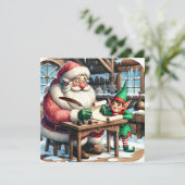 Kerstman en Elf Kerstmis op de Noordpool Feestdagenkaart (Staand voorkant)