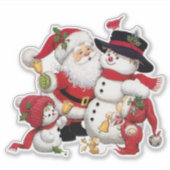 Kerstman en Elf met Sneeuwman op maat gesneden vin Sticker (Voorkant)