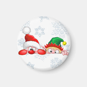 Kerstman en Elf Schattig en grappig Kerst Carton C Magneet