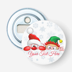 Kerstman en Elf Schattig en grappig Kerst Cartoon Button Flesopener