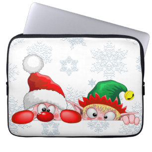 Kerstman en Elf Schattig en grappig Kerst Cartoon  Laptop Sleeve